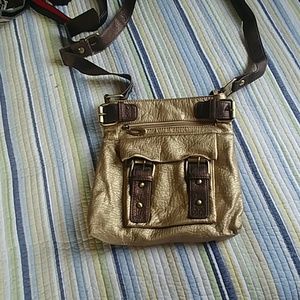 Goldand metallic brown shoulder bag